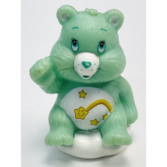 VTG 2003 TCFC Care Bears 2.5" Green WISH BEAR Sitting on Cloud One Arm Up EUC - Picture 1 of 3